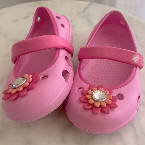 Crocs Kids Girls Keeley Springtime Embellished Mary Jane Flats Shoes Pink 6/ C6 - Picture 3 of 13